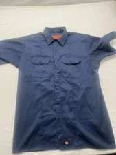 Red Kap Shirt Mens Large Blue Workwear Short Sleeve Button Up Shirt - Fast Ship!