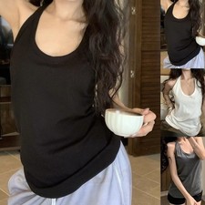 Women's Solid Color Camisole Vest Sleeveless Top U Neck Loose Fit Summer Wear