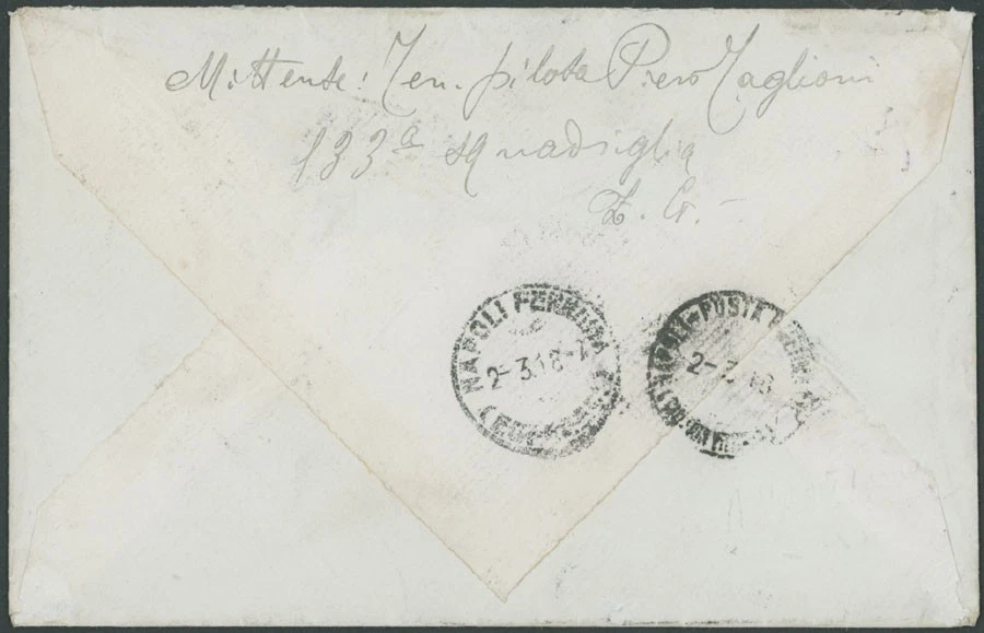 1918 ITALY MILITARY 1ST FLIGHT COVER TO NAPLES, WRITTEN BY PILOT OF 133RD SQUAD - Image 2 of 2