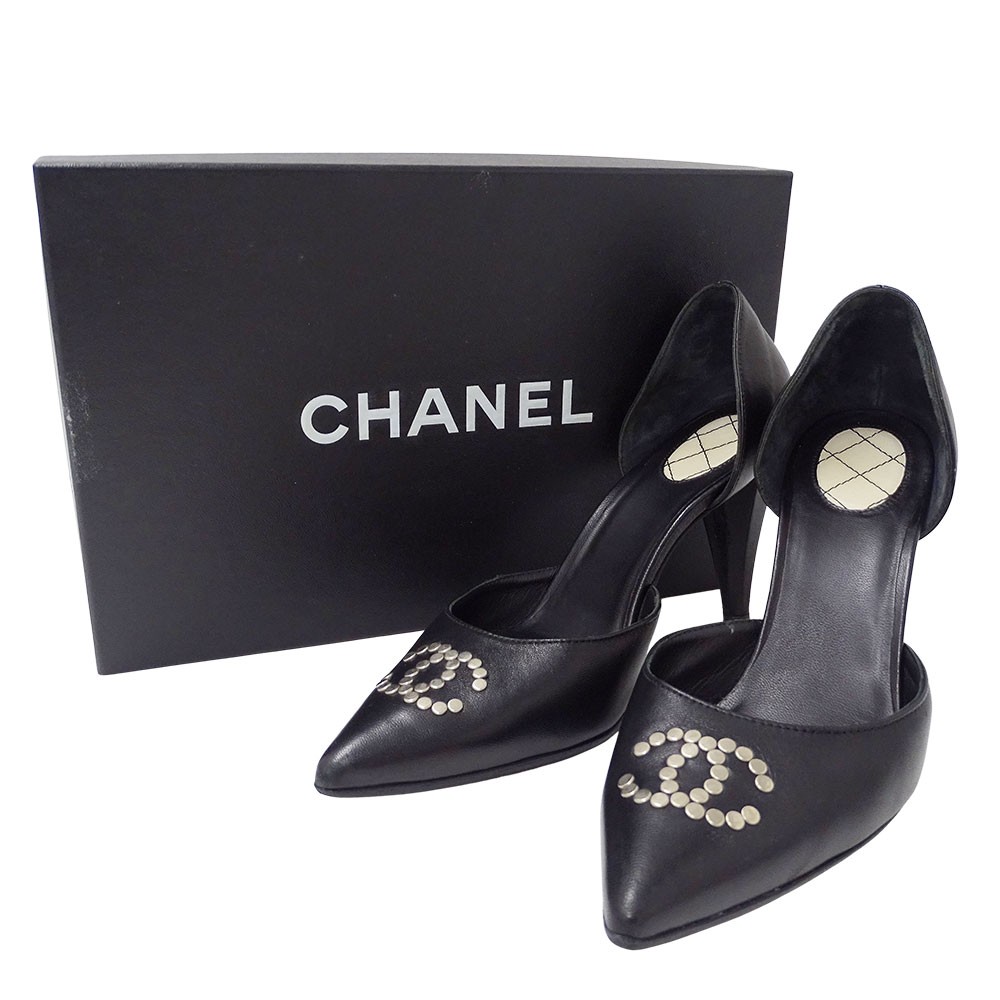 CHANEL Shoes Pumps Heel Cocomark EU 36 US 6 Leather Black Authentic thumbnail 8
