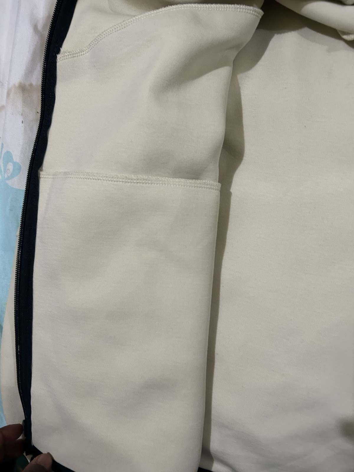 Nike Beige Fleece Full Zip Hooded Hoodie Black Trim Men's Medium thumbnail 4