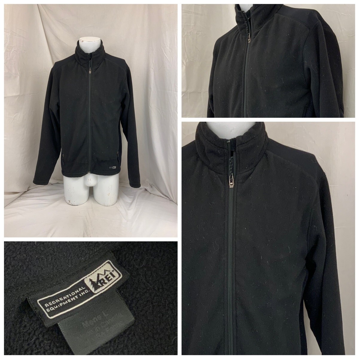 REI Fleece Jacket L Black Full Zip Pockets Long Sleeve YGI REI Fleece Jacket L Black Full Zip Pockets Long Sleeve YGI