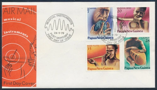 1979 PAPUA NEW GUINEA MUSICAL INSTRUMENTS FIRST DAY COVER 24th JANUARY