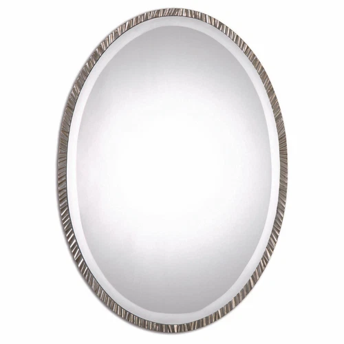 UTTERMOST 12924 ANNADEL OVAL VANITY MIRROR WITH TEXTURED ANTIQUE METALLIC SILVER - Picture 3 of 4