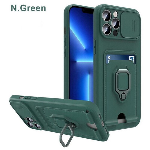 Shockproof Case With Card Holder For iPhone 16 15 14 13 12 Pro Max 8 Slide Cover - Picture 16 of 19
