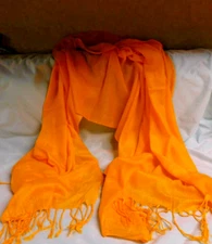 SCARF WRAP SHAWL VIBRANT ORANGE SEMI SHEER FRINGE 29 X 72 NEW