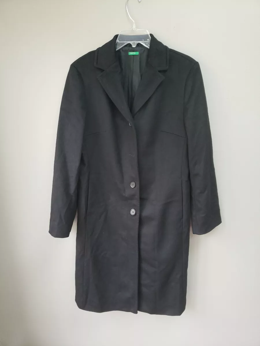 Made In Italy Of Benetton Women s Black Wool Coat Jacket Size 44