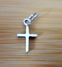 Sterling Silver TINY 7x12mm Plain 3D Cross Charm 