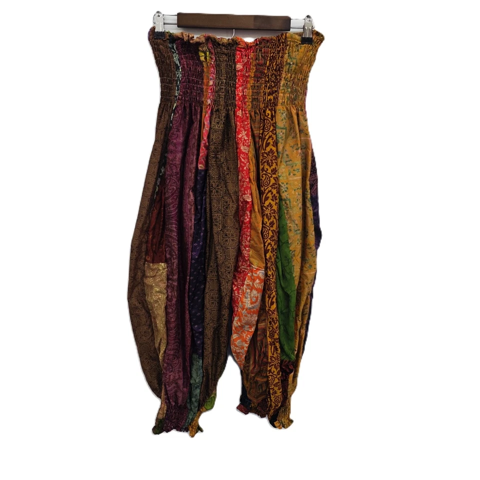 波西米亚多色拼布哈伦裤丝绸吉普赛节日嬉皮士印度风格 — 第 3/4 张图片