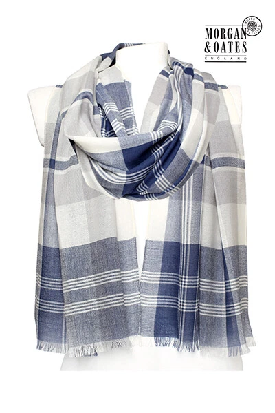 Cashmere and Merino Wool Navy White Ash scarf. 50cm x 200cm. For Men and Women.
