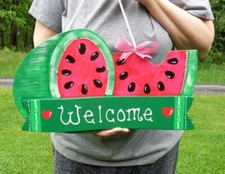 16" WATERMELON Welcome SIGN Wall Door Hanger Plaque Kitchen Home Porch Deck