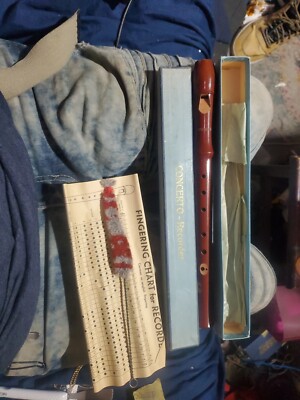Old German CONCERTO wood Recorder/ Flute W/ Org Box And Fingering Chart And Cl..