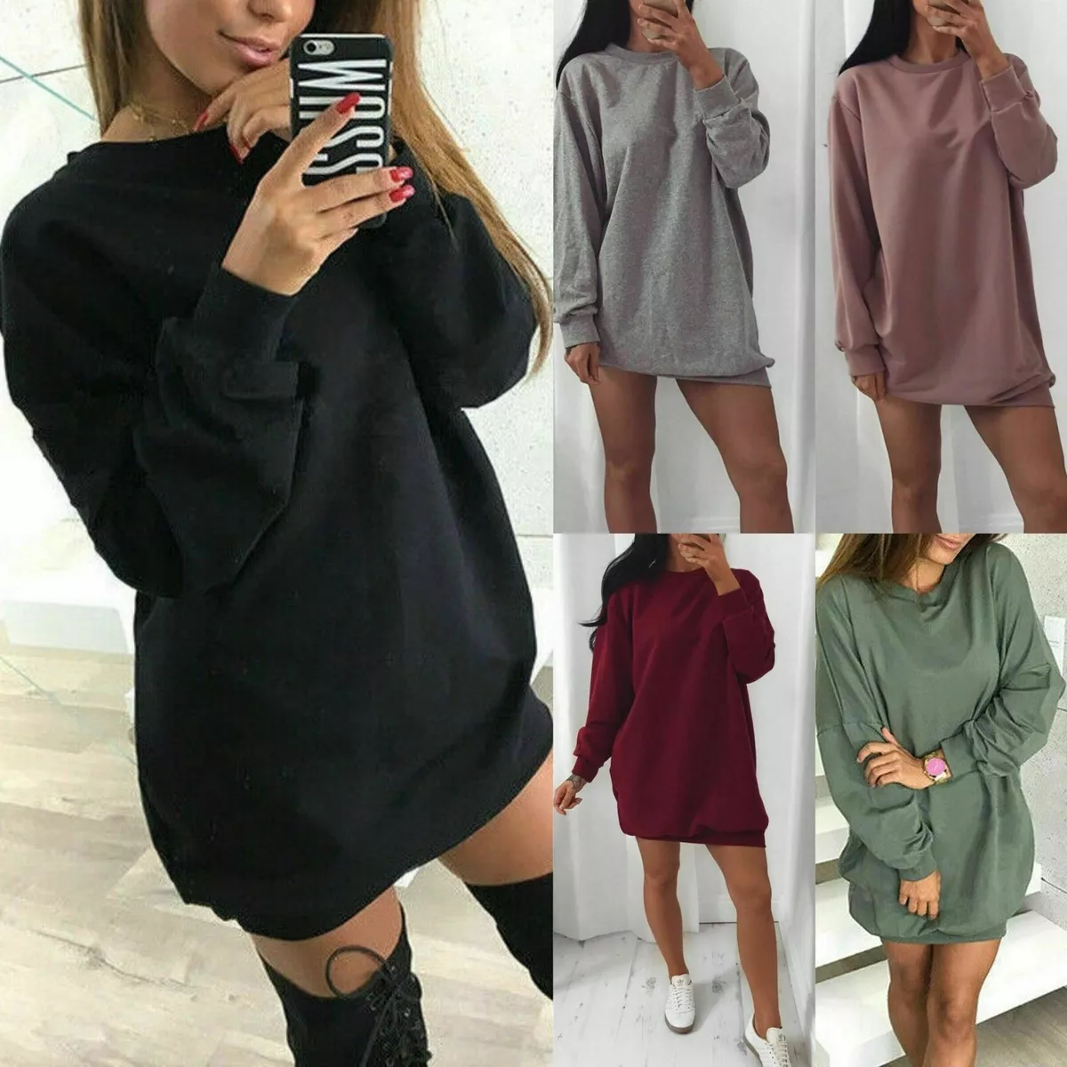 Womens Oversized Sweater Jumper Dress Winter Long Pullover Top Sweatshirt