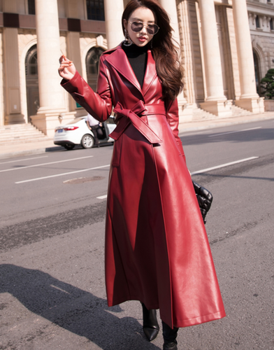 Extra long Faux leather trench coat for 