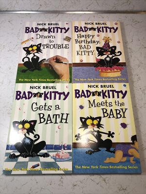 Bad Kitty Bundle Lot of 4 Books Nick Bruel Happy Birthday, Gets a Bath, Meets