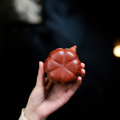 150ml Full Handmade Tea Pot Pumpkin Design Real Yixing Zisha Dahongpao Clay Pot - Picture 10 of 13