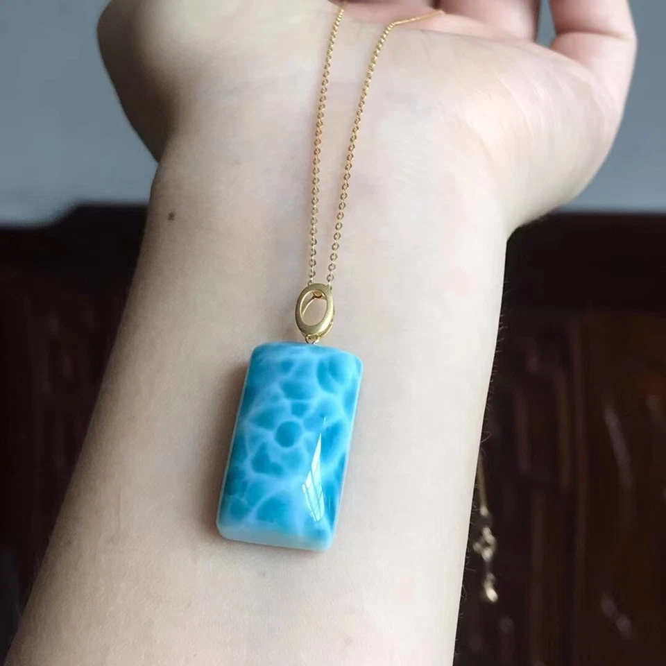 Cristal Cuarzo Larimar Natural Genuino 18k Colgante Certificado Foto 2 de 4