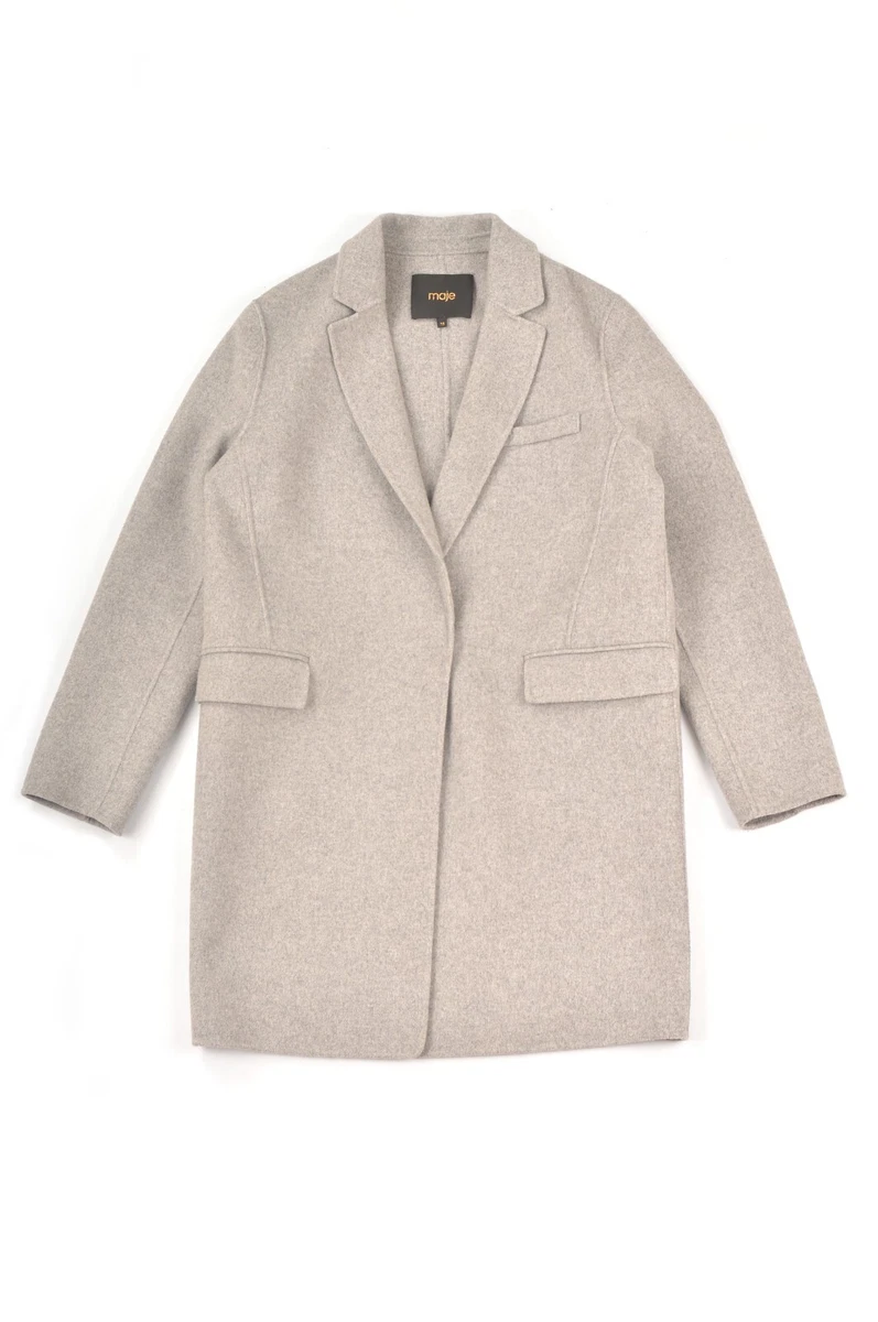 Maje Galami Relaxed Fit Wool Blend Gray Coat MFPOU00162 Size 36