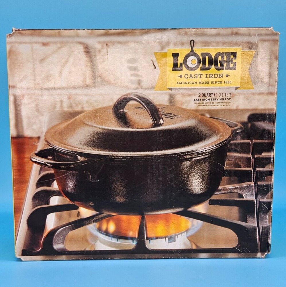 Lodge Cast Iron Dutch Oven Serving Pot 2 QT Non Stick Black with Lid and Handles