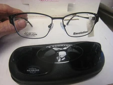 Revolution Eyeglass NEW Frame W/ Magnet sun shade ROSEBURG BLK  54-15-135 w/case