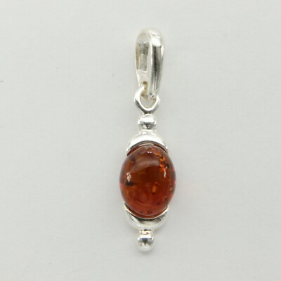 Small Cognac / Brown BALTIC AMBER Oval Pendant - 925 STERLING SILVER #130
