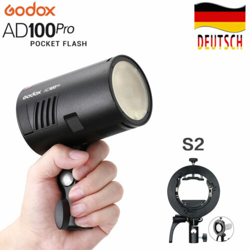 DE Godox AD100Pro 100W 2.4G TTL HSS Blitz Rundkopf-Außenblitz + S2 Blitzhalter - Afbeelding 1 van 10