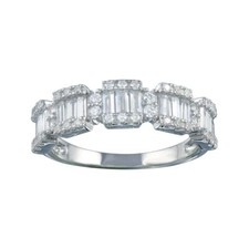 Sterling Silver Ladies Bar Ring w/ Round  Baguette Shape Cubic Zirconia Stones