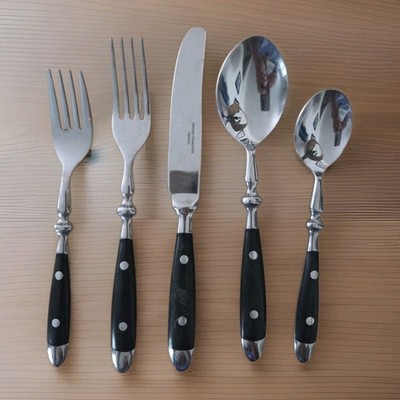 Hampton Silversmiths Bistro Black Rivet Stainless Flatware 5 Piece Place Setting