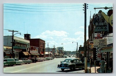 Vintage Val-d'Or Quebec 3rd Avenue Business Section Street Scene Postcard
