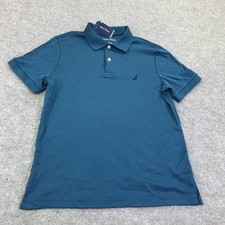 Nautica Polo Shirt Mens Medium Blue Slim Fit Knit Logo Short Sleeve KR2826