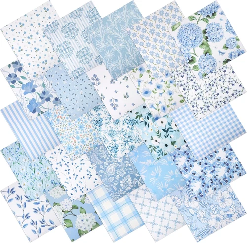 25 Pcs Blue Quilting Fabric Squares 10 X 10 Inch Cotton Precut - product listing photo