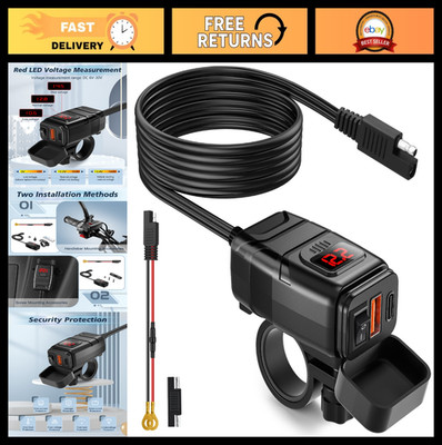 Dual USB Motorcycle Phone Charger 6.4A, Quick Charge 3.0, Waterproof with Voltme