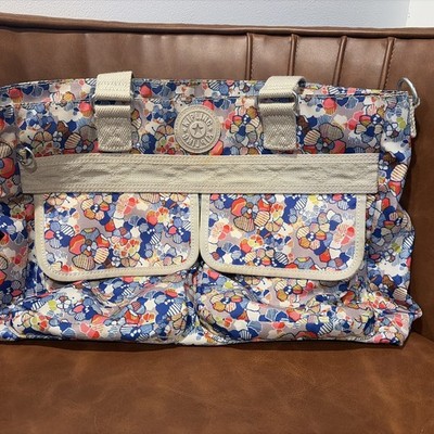 Kipling Colorful Floral Tote Bag  Zipper Pockets 