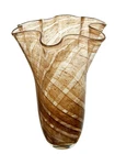 Murano Hand Blown Glass Vase Brown Clear Swirl Vintage Ruffled Handkerchief Edge