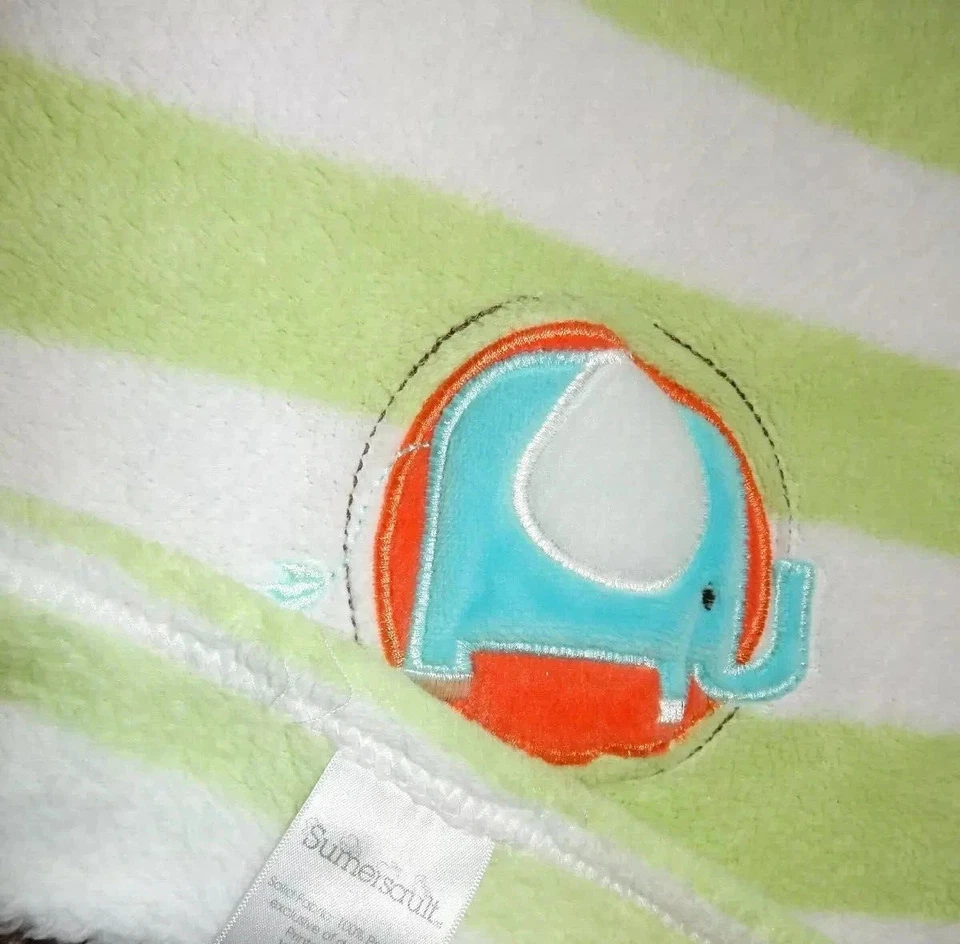 7C LN 30x40 SUMERSAULT Green Striped Elephant Plush Crib baby Blanket lovey - Image 3 of 4