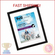 Americanflat 9x12 Picture Frame with Shatter-Resistant Glass - Use as 6x8 Frame