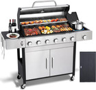 6 Burner Propane Gas Grill with Side Burner, Cast Iron Grates, Plate, Lid and Wa