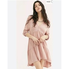 Free People Best Girl Tunic Tiered High Low Ruffles Keyhole Back Dress Sz S Boho