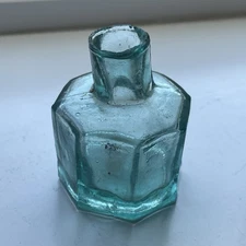 Antique Victorian Era Burst Top 8 Sided Ink Bottle