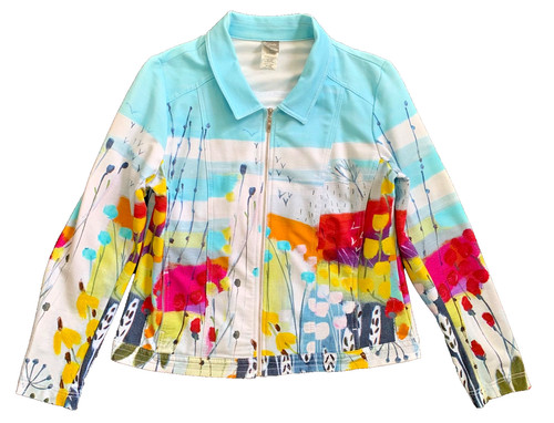 Dolcezza Simply Art Large Lightweight Full Zip Jacket Bright Painted Flowers