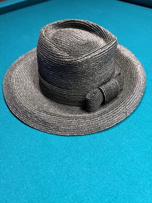 Vintage Neiman Marcus Made in Italy Straw hat Braided leather Vintage Frank Olive for Neiman Marcus Black Woven Straw Hat  main image 2