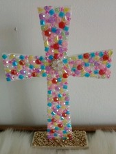Handmade Colorful Jeweled Cross 9" X 6 1/2" Spiritual Religious Modern Gift New