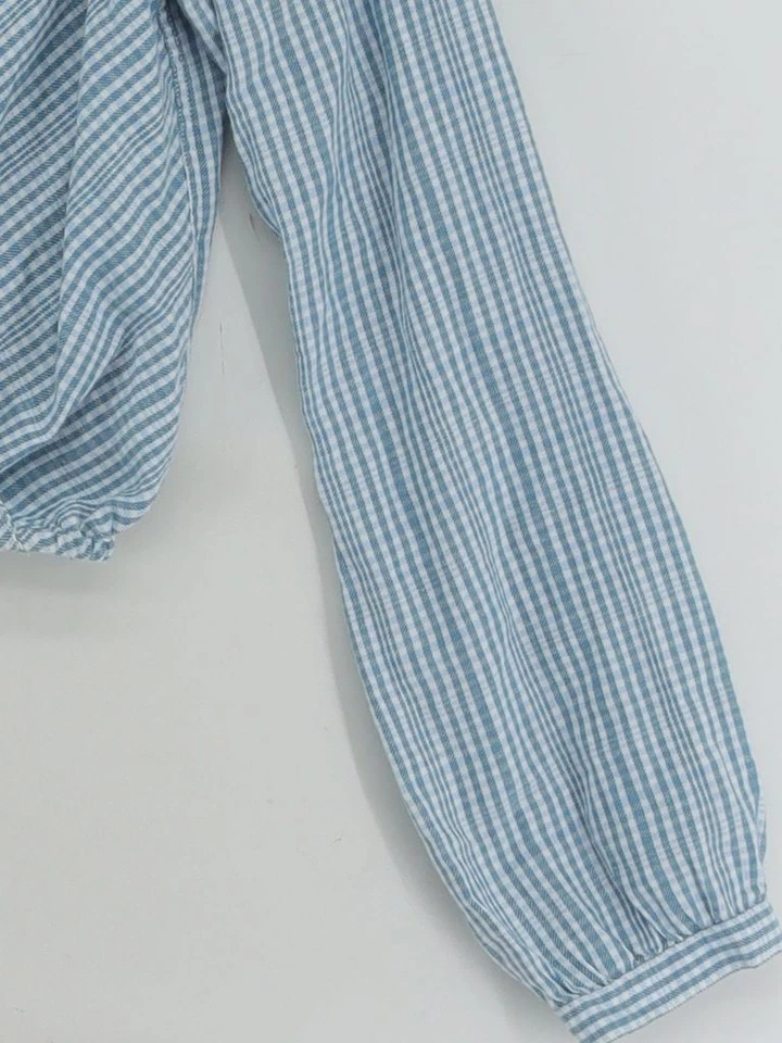 Jack Wills Women's Top UK 10 Blue Striped 100% Cotton Long Sleeve V-Neck Cropped - Image 4 of 4