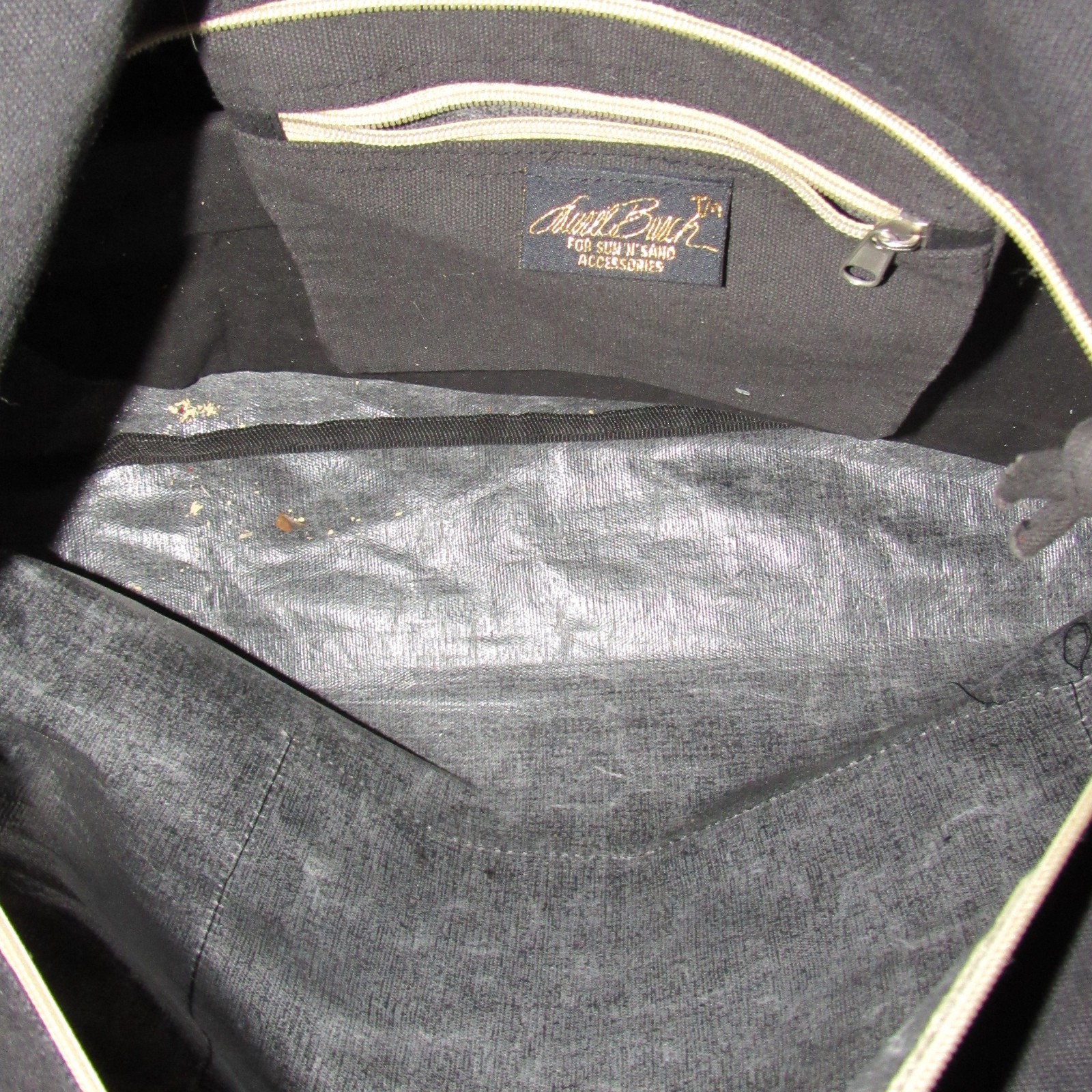 Laurel Burch Sun N Sand Black Canvas Zip Top Satchel Tote Bag Tribal Cats Kitty