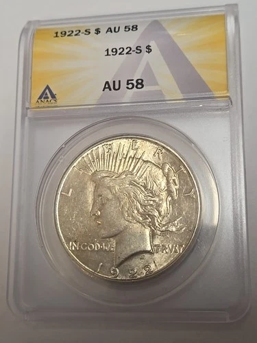 1922-S Silver $1 Peace Dollar AU 58 ANACS CERTIFIED