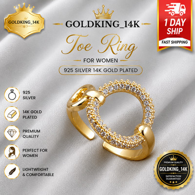 Women's Gift Solid  Adjustable Double Band Toe Ring 925 Silver 14k Gold Plated
