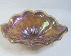 Vintage Murano Iridescent Honey Amber Gold Art Glass Bowl White Cristal Italy