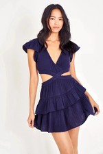 LoveShackFancy Audrina Mini Dress XS 2 Women's Navy Gauze Cutout Short NEW 46004