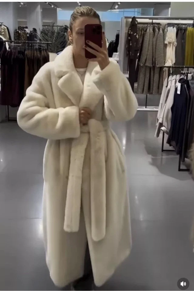 ZARA BELTED FAUX FUR COAT ZW COLLECTION ECRU NEW FW24/25 SIZE M 4360/249 - Image 4 of 4