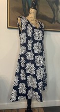 Nine West Women's 16W Blue and White Floral Print V Neck Dress